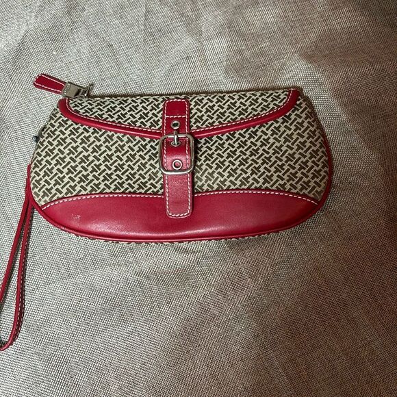 Red Trimmed Fabric Wristlet Clutch Wallet - Picture 1 of 6